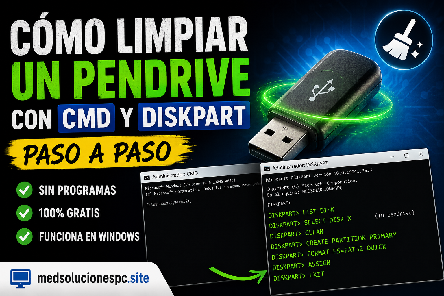 Cómo limpiar un pendrive con CMD y Diskpart paso a paso (Sin programas)