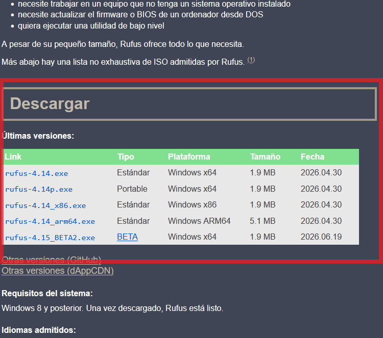 Descargar rufus oficial Descargar versiones de rufus