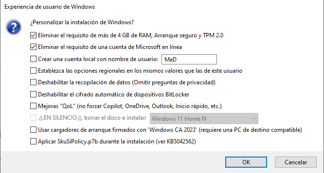 quitar requisitos 4GB+ RAM, Secure Boot and TPM 2.0 Remove requirement for 4GB+ RAM, Secure Boot and TPM 2.0